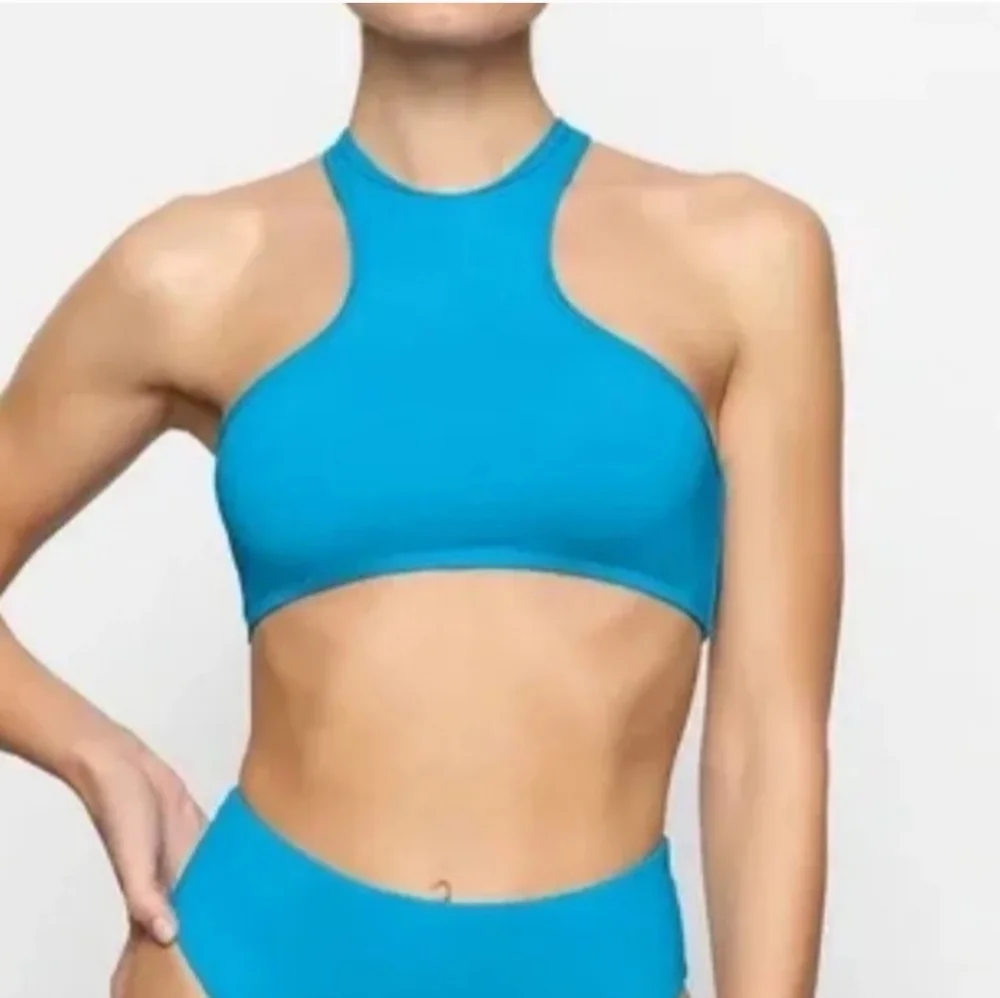 NWT SKIMS Recycled Swim High Neck Racerback Bikini Top Turquoise Blue 2X XXL